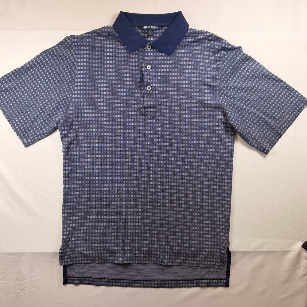Polo Ralph Lauren Mens Blue Geometric Micro Pattern Pima Polo Shirt Size Small